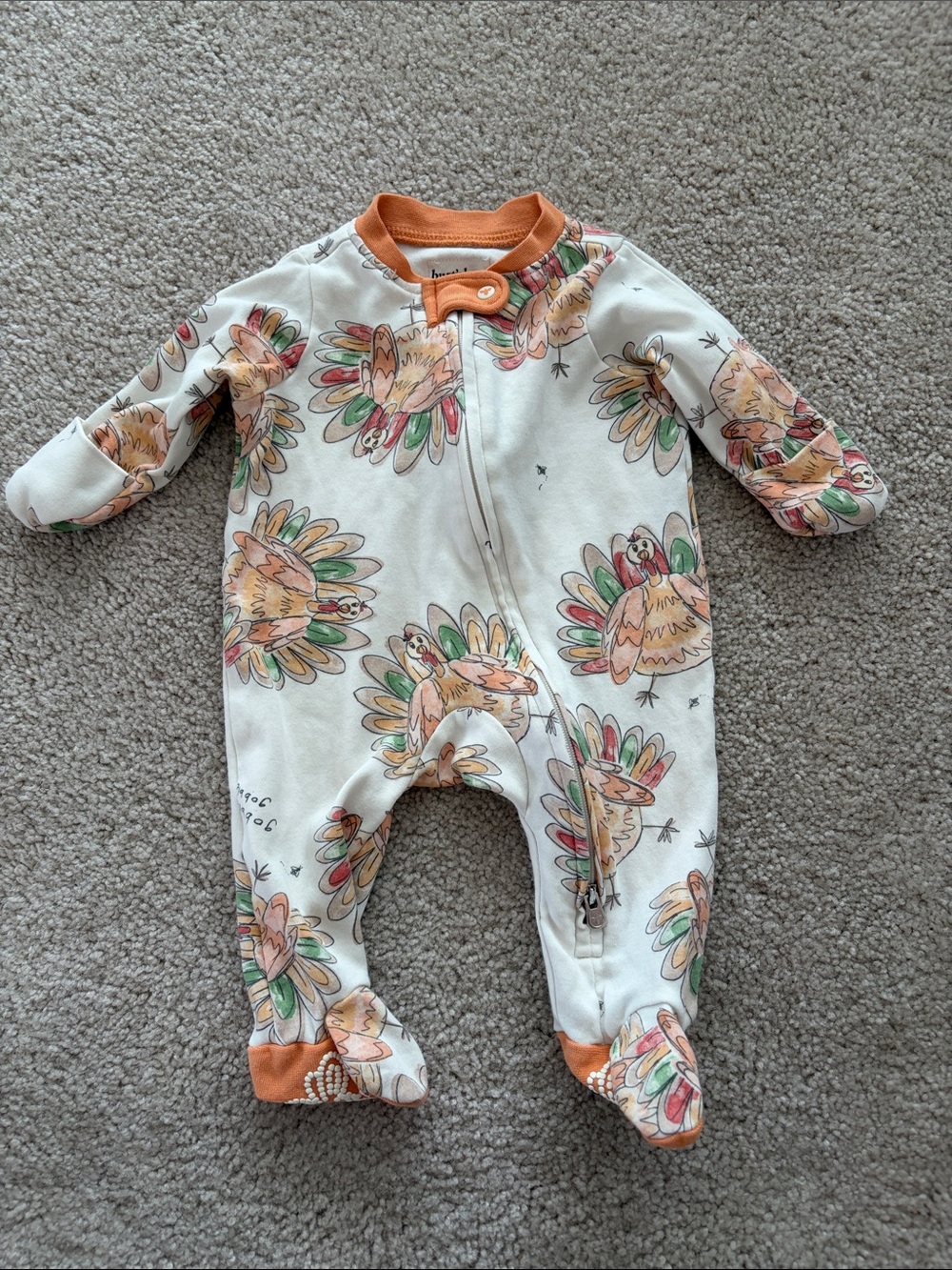 Cream Footed One-Piece with Orange Trim and Turkey Print